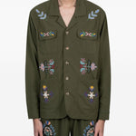 Camicia ricamata con tasca in verde Baziszt - uomo 