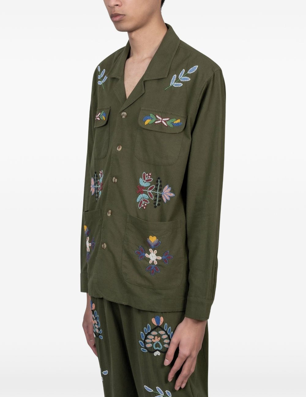Camicia ricamata con tasca in verde Baziszt - uomo 