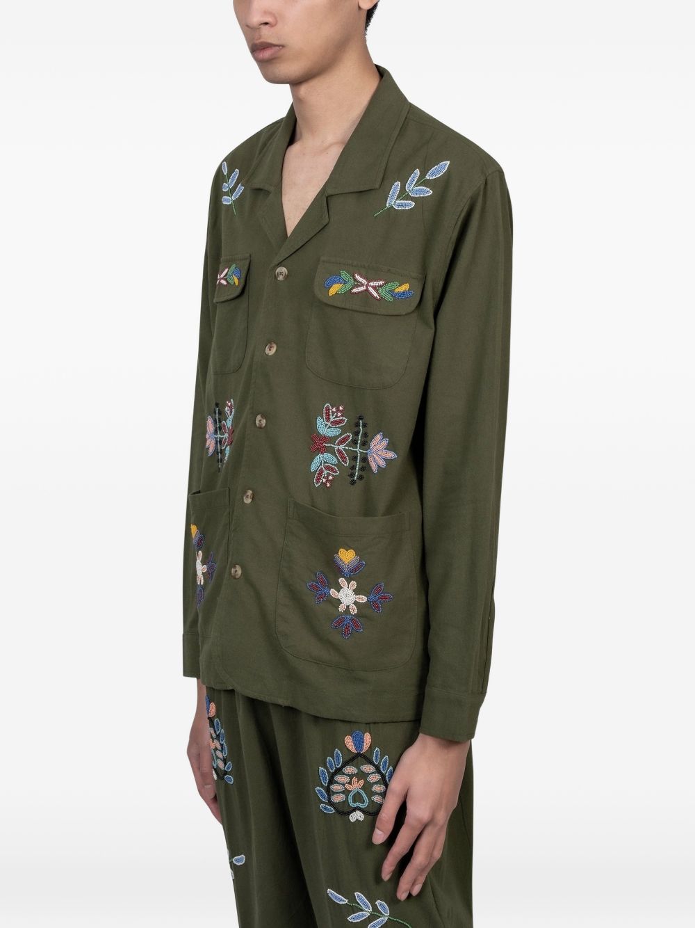 Camicia ricamata con tasca in verde Baziszt - uomo 