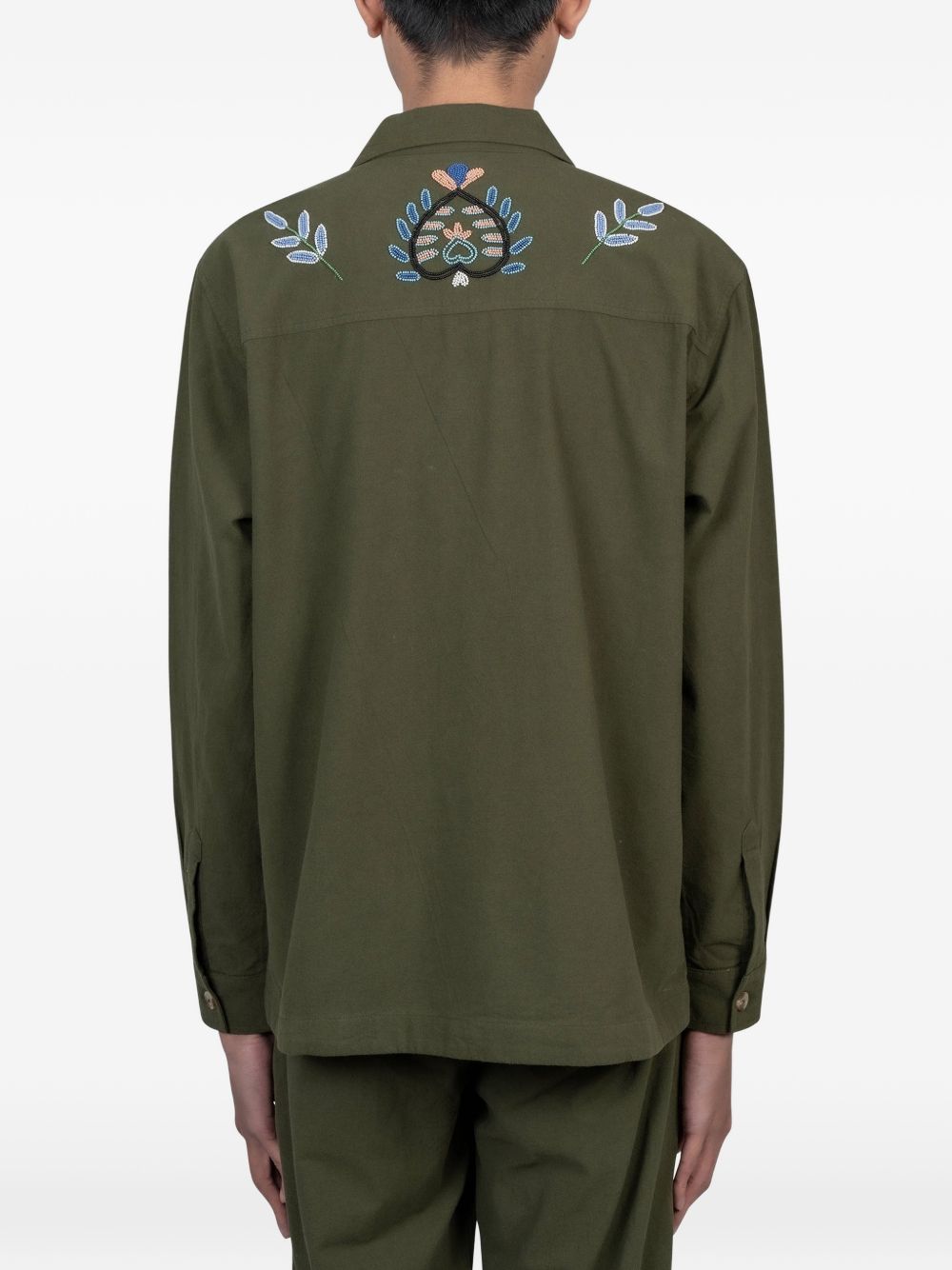 Camicia ricamata con tasca in verde Baziszt - uomo 