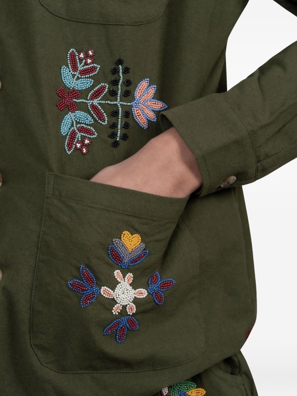 Camicia ricamata con tasca in verde Baziszt - uomo 
