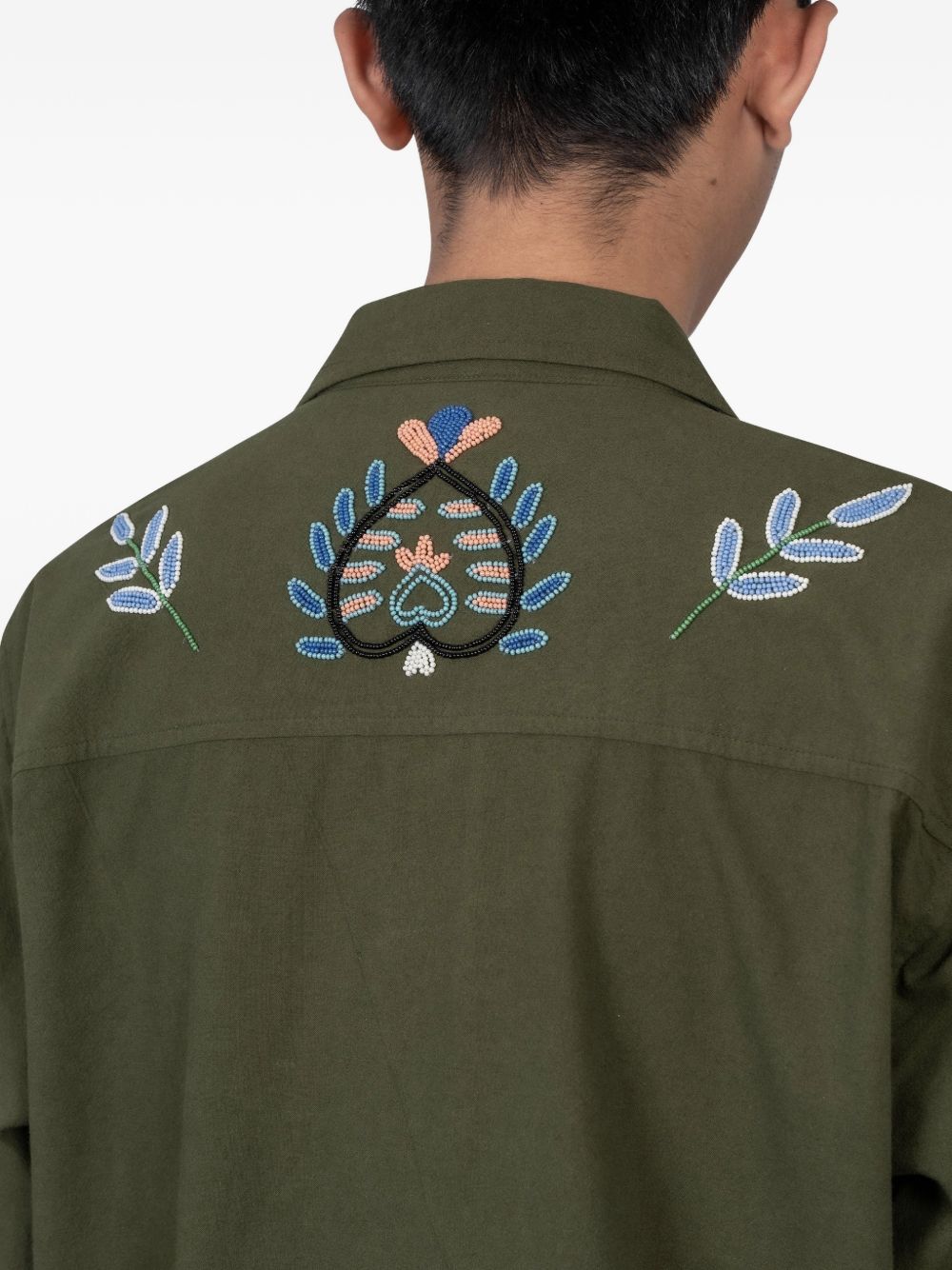 Camicia ricamata con tasca in verde Baziszt - uomo 