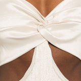 Abito lungo con frange in avorio Bless - donna 