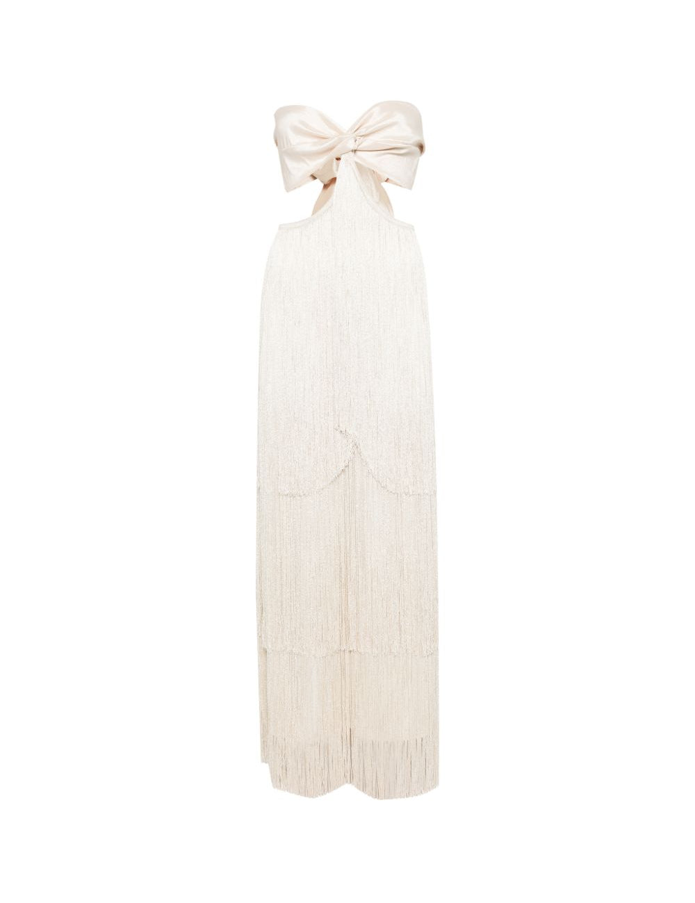 Abito lungo con frange in avorio Bless - donna 