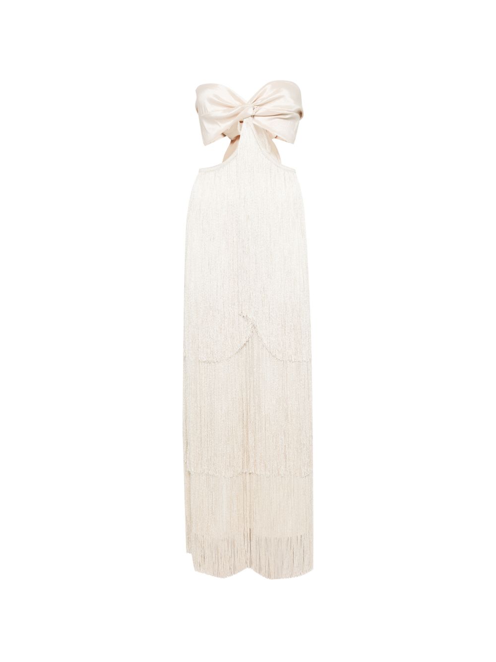 Abito lungo con frange in avorio Bless - donna 