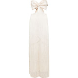 Abito lungo con frange in avorio Bless - donna 