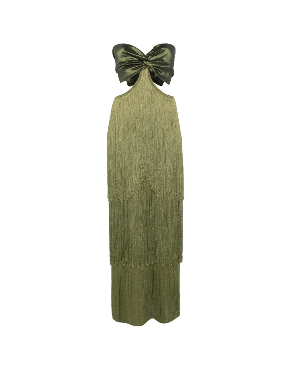 Abito lungo con frange in verde Bless - donna 