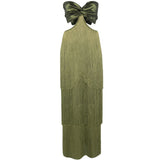 Abito lungo con frange in verde Bless - donna 