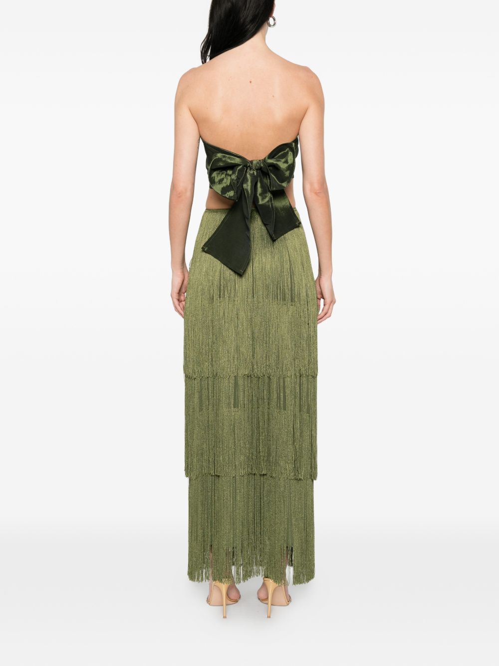 Abito lungo con frange in verde Bless - donna 