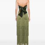 Abito lungo con frange in verde Bless - donna 