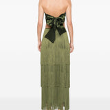 Abito lungo con frange in verde Bless - donna 