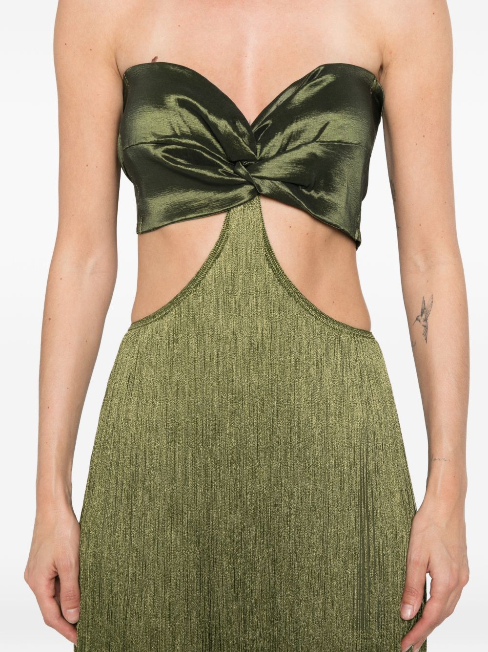 Abito lungo con frange in verde Bless - donna 