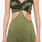 Abito lungo con frange in verde Bless - donna 