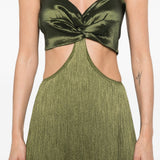 Abito lungo con frange in verde Bless - donna 