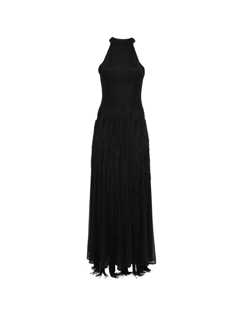 Abito lungo con frange in nero Bless - donna 