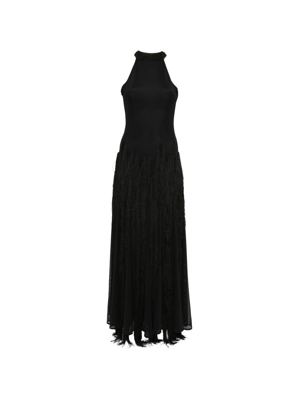 Abito lungo con frange in nero Bless - donna 