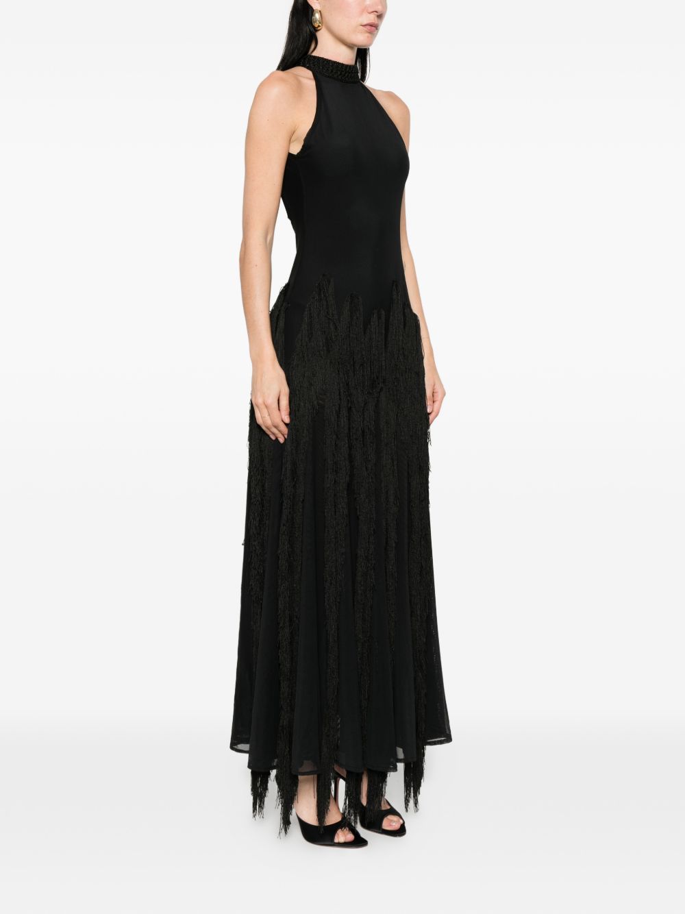 Abito lungo con frange in nero Bless - donna 