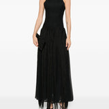 Abito lungo con frange in nero Bless - donna 