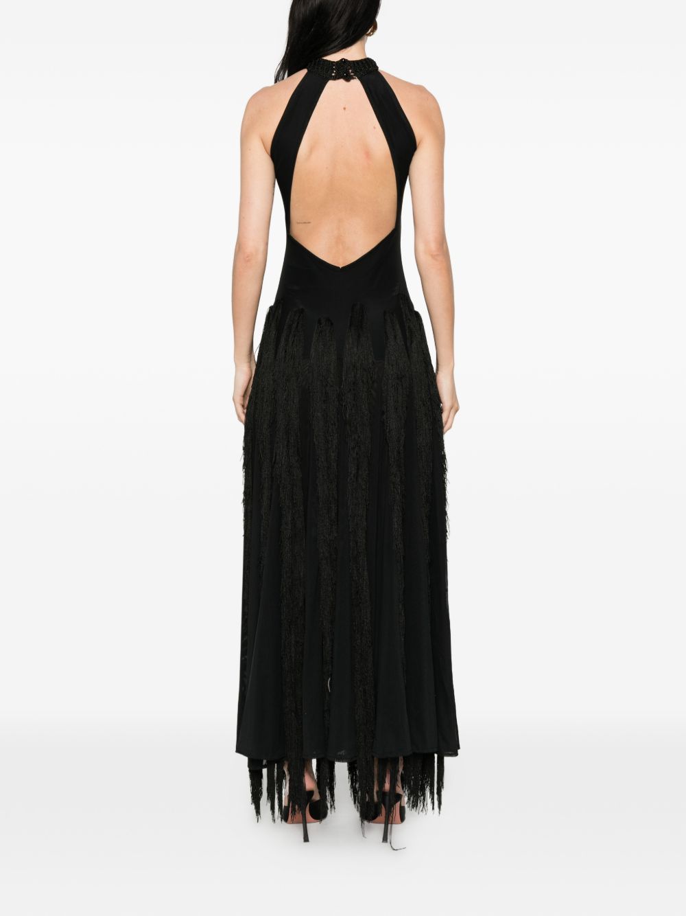 Abito lungo con frange in nero Bless - donna 