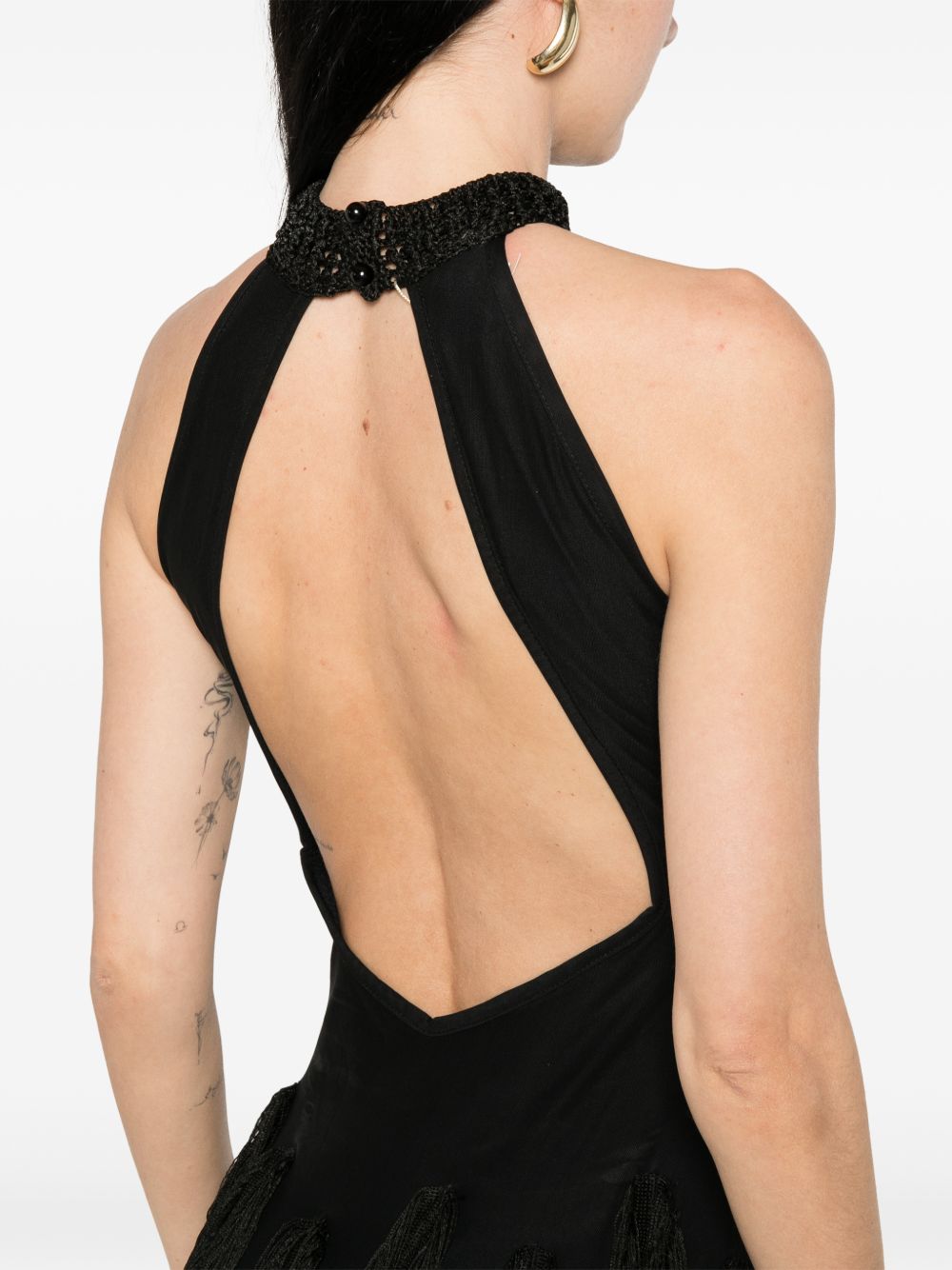 Abito lungo con frange in nero Bless - donna 