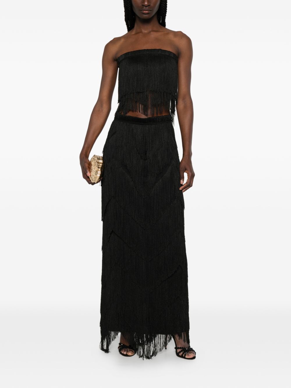 Gonna lunga con frange in nero Bless - donna 