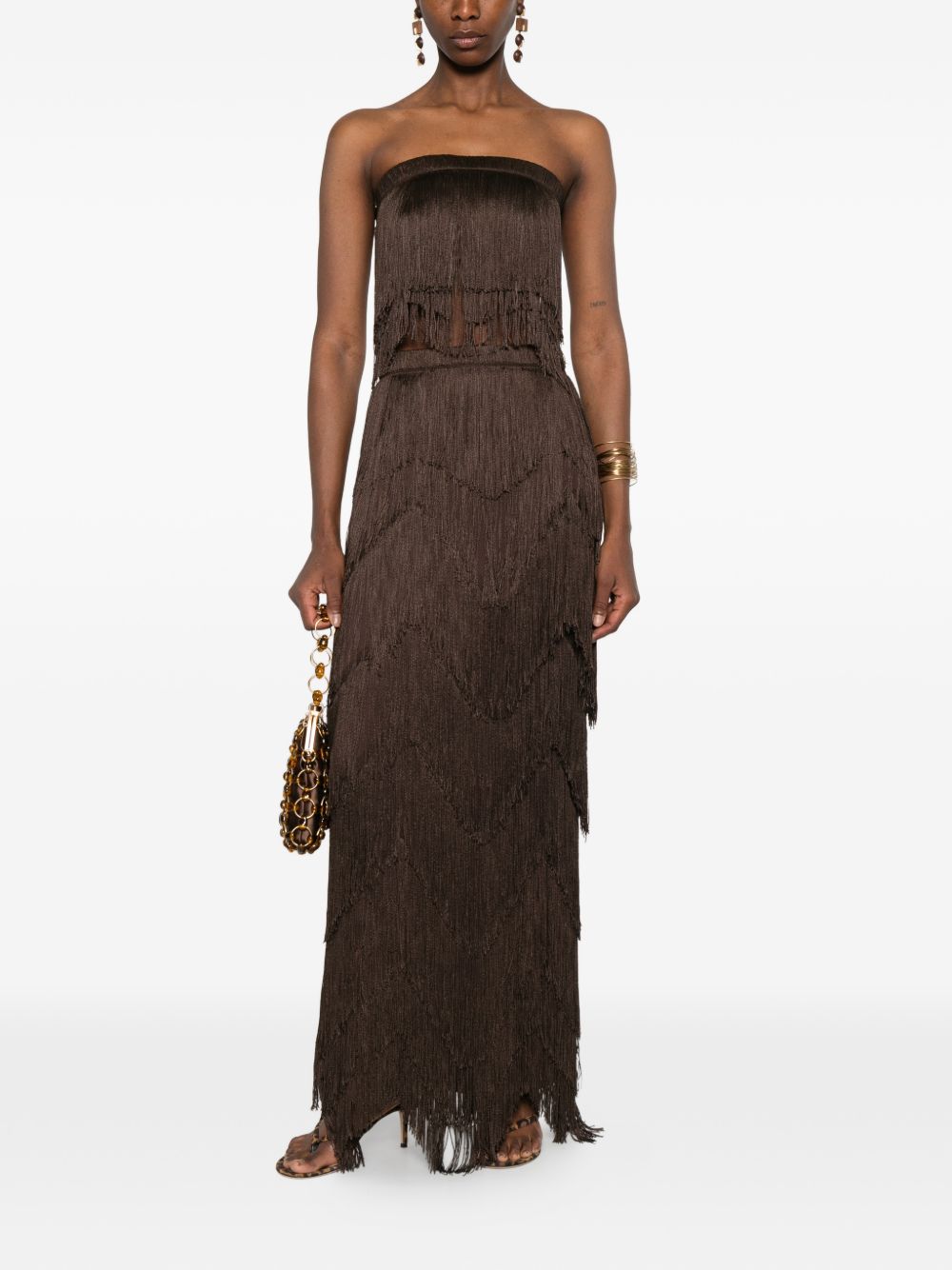 Gonna lunga con frange  in marrone Bless - donna 