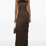 Gonna lunga con frange  in marrone Bless - donna 