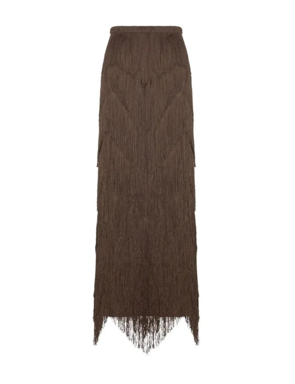 Gonna lunga con frange  in marrone Bless - donna 