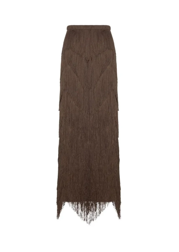Gonna lunga con frange  in marrone Bless - donna 