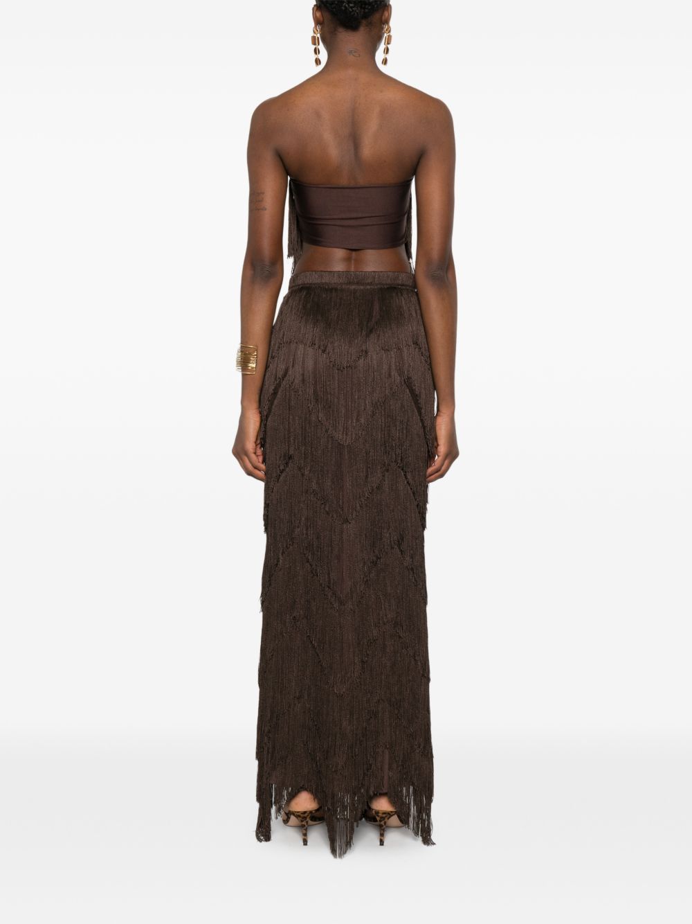 Gonna lunga con frange  in marrone Bless - donna 