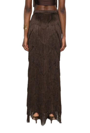 Gonna lunga con frange  in marrone Bless - donna 