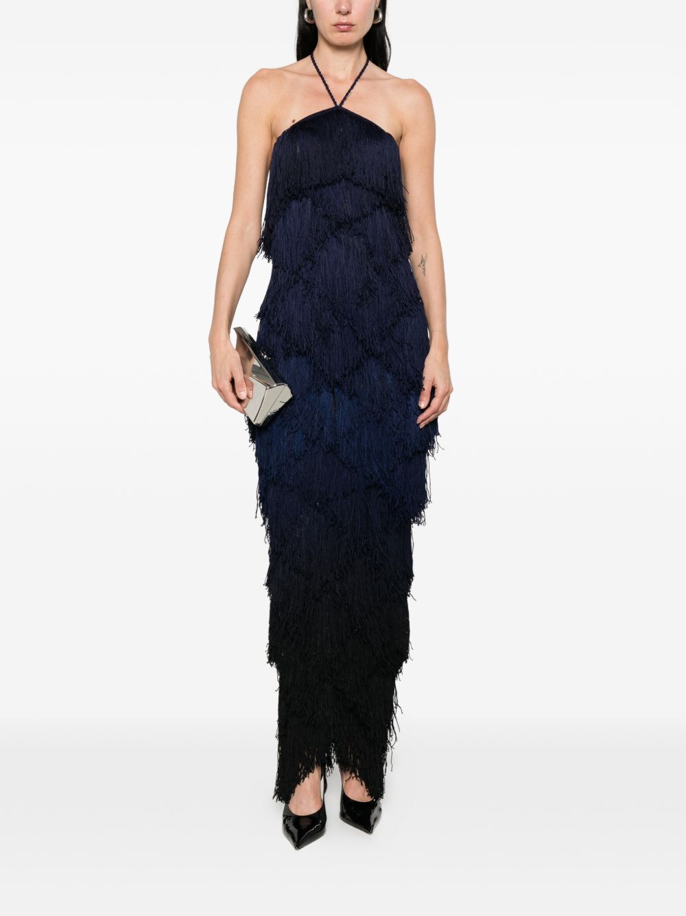Abito lungo con frange in blu Bless - donna 