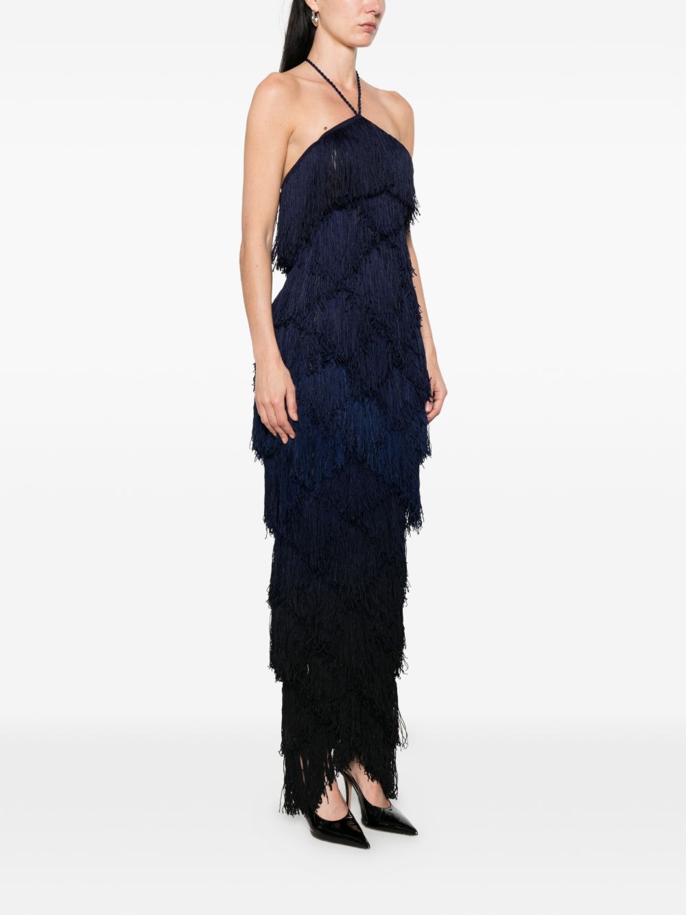 Abito lungo con frange in blu Bless - donna 