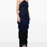 Abito lungo con frange in blu Bless - donna 