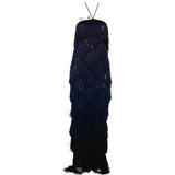 Abito lungo con frange in blu Bless - donna 