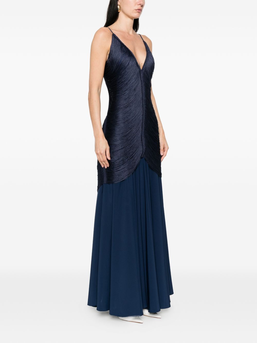 Abito lungo con frange in blu Bless - donna 