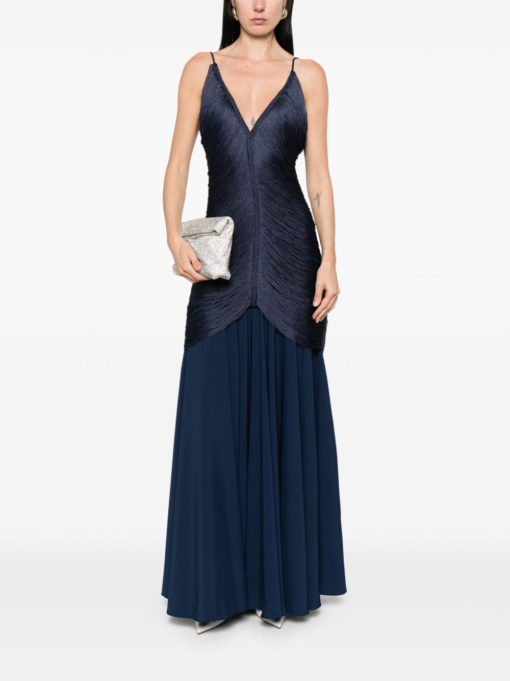 Abito lungo con frange in blu Bless - donna 