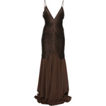 Abito lungo con frange in marrone Bless - donna 