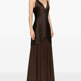 Abito lungo con frange in marrone Bless - donna 