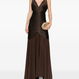 Abito lungo con frange in marrone Bless - donna 
