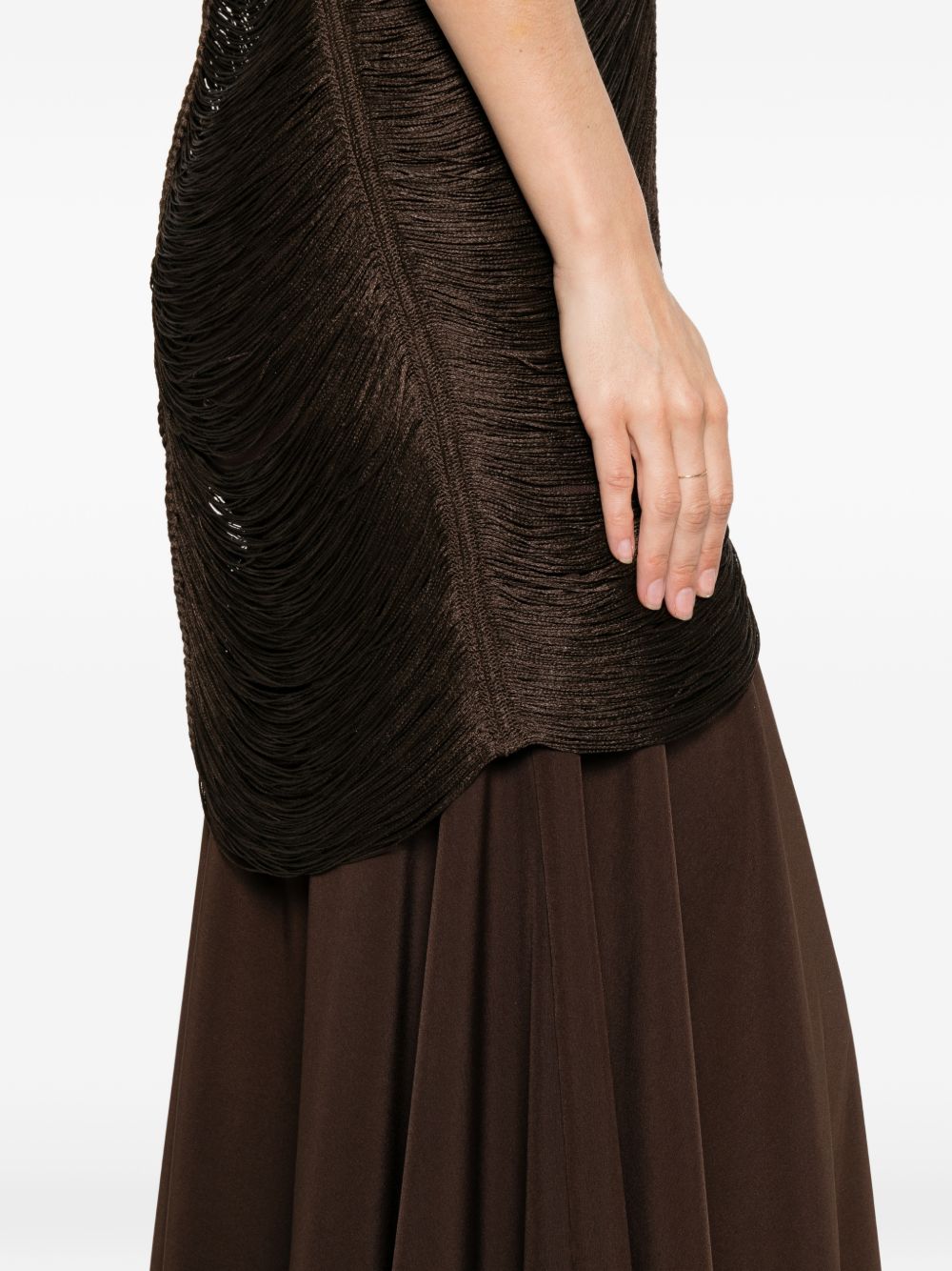Abito lungo con frange in marrone Bless - donna 