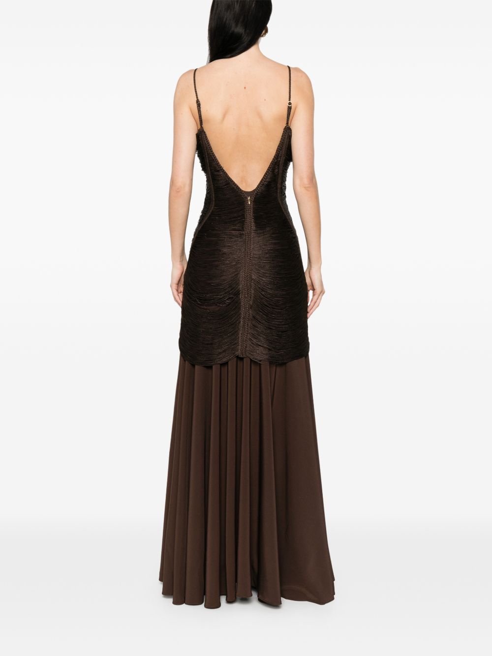 Abito lungo con frange in marrone Bless - donna 
