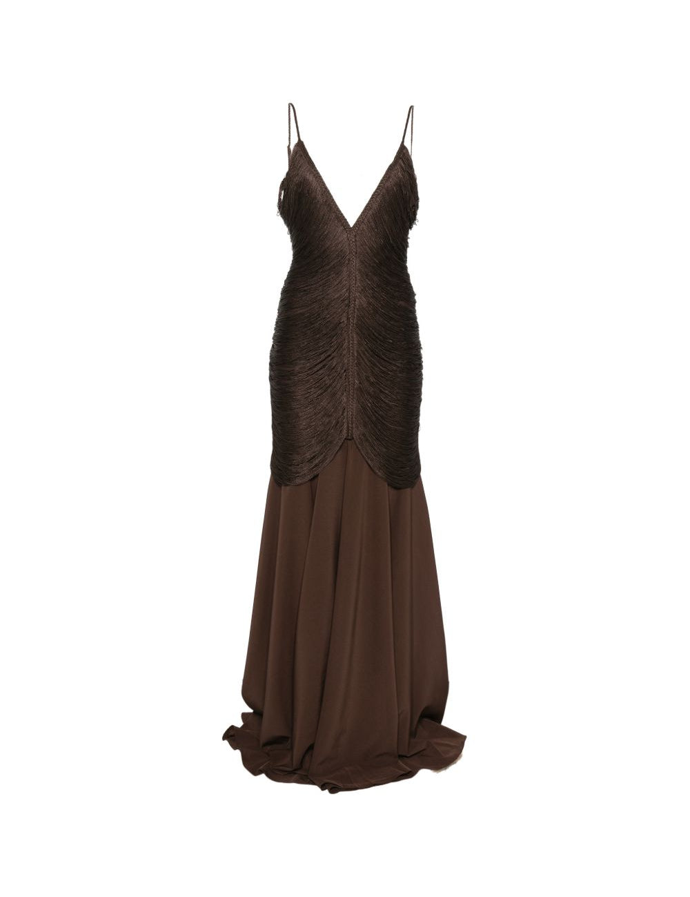 Abito lungo con frange in marrone Bless - donna 