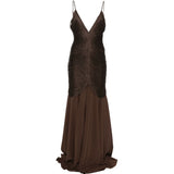 Abito lungo con frange in marrone Bless - donna 