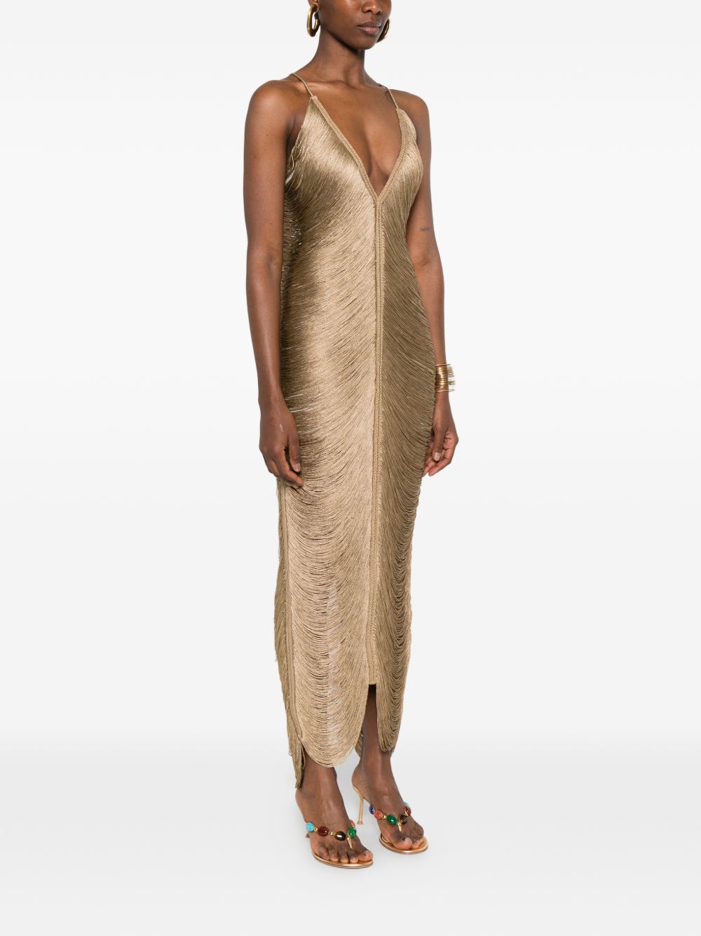 Abito con scollo a v e frange in bronzo Bless - donna 