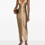 Abito con scollo a v e frange in bronzo Bless - donna 