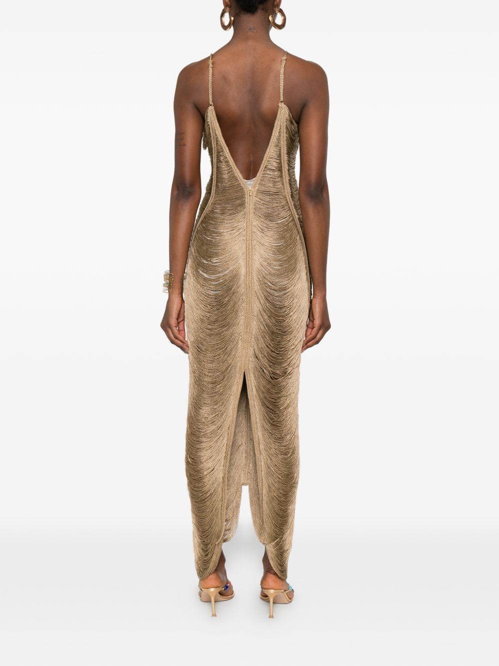 Abito con scollo a v e frange in bronzo Bless - donna 