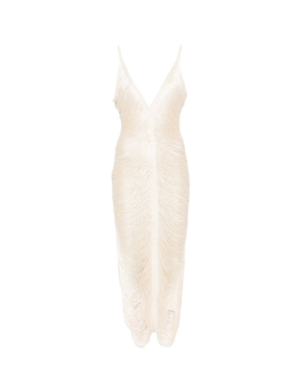 Abito con scollo a v e frange in avorio Bless - donna 
