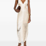 Abito con scollo a v e frange in avorio Bless - donna 