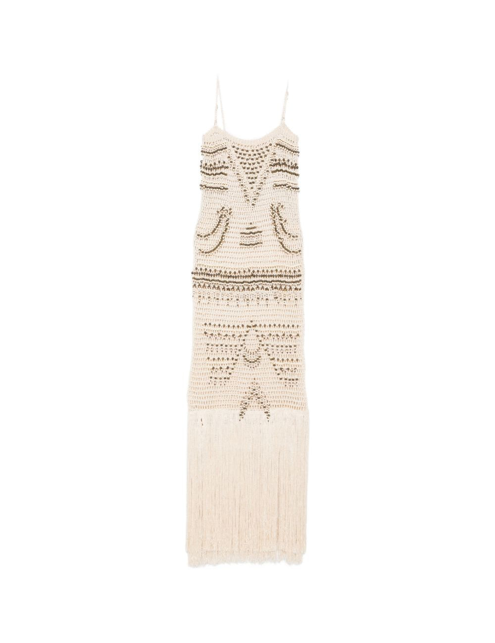 Abito lungo Takara con frange e decorazioni di perline in beige Bless - donna 